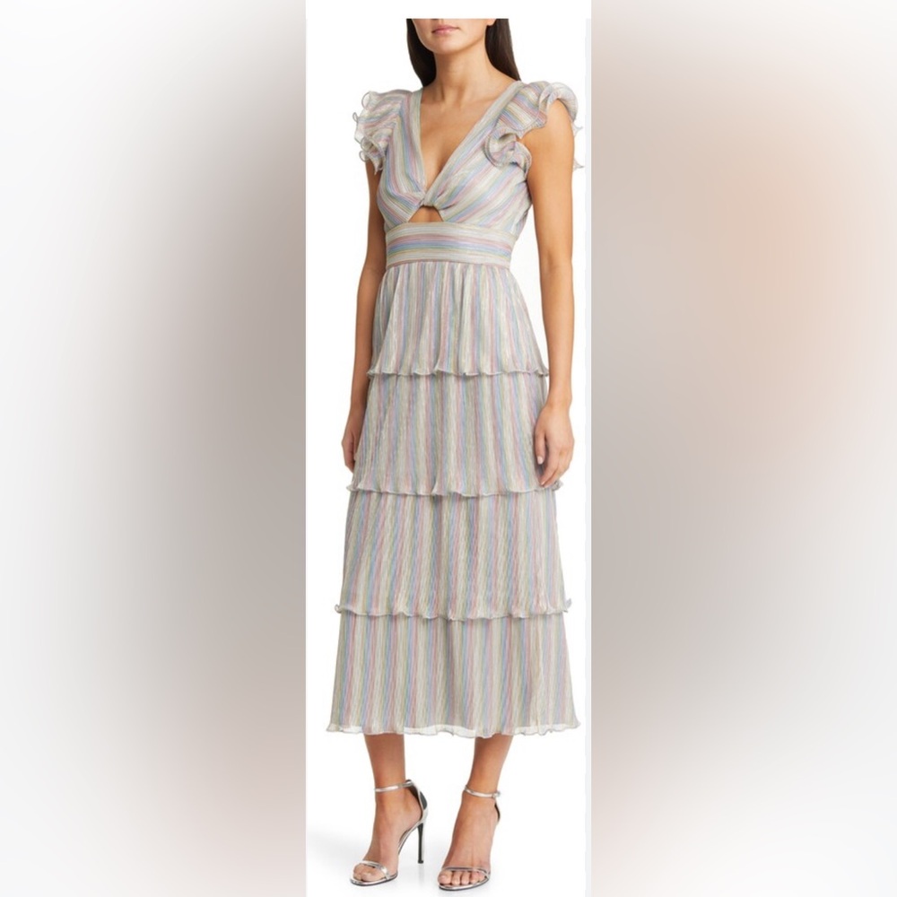 Anthropologie Saylor Lyla Metallic Rainbow Striped Cocktail Dress | Size Small